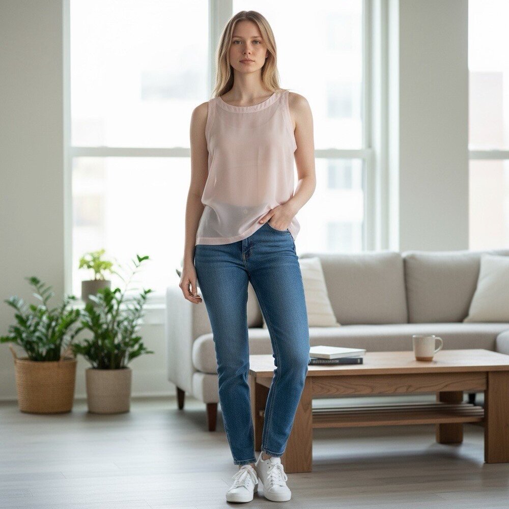 Lauren Alexandra 100% Silk Blush Pink‎ Sleeveless Blouse 8 Sheer Blouse Tank Top